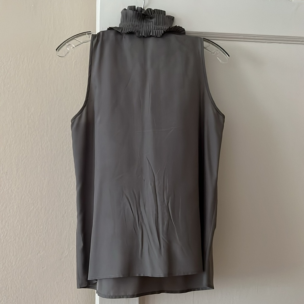 JCrew Silk Gray Ruffle Sleeveless Blouse - Picture 2 of 5